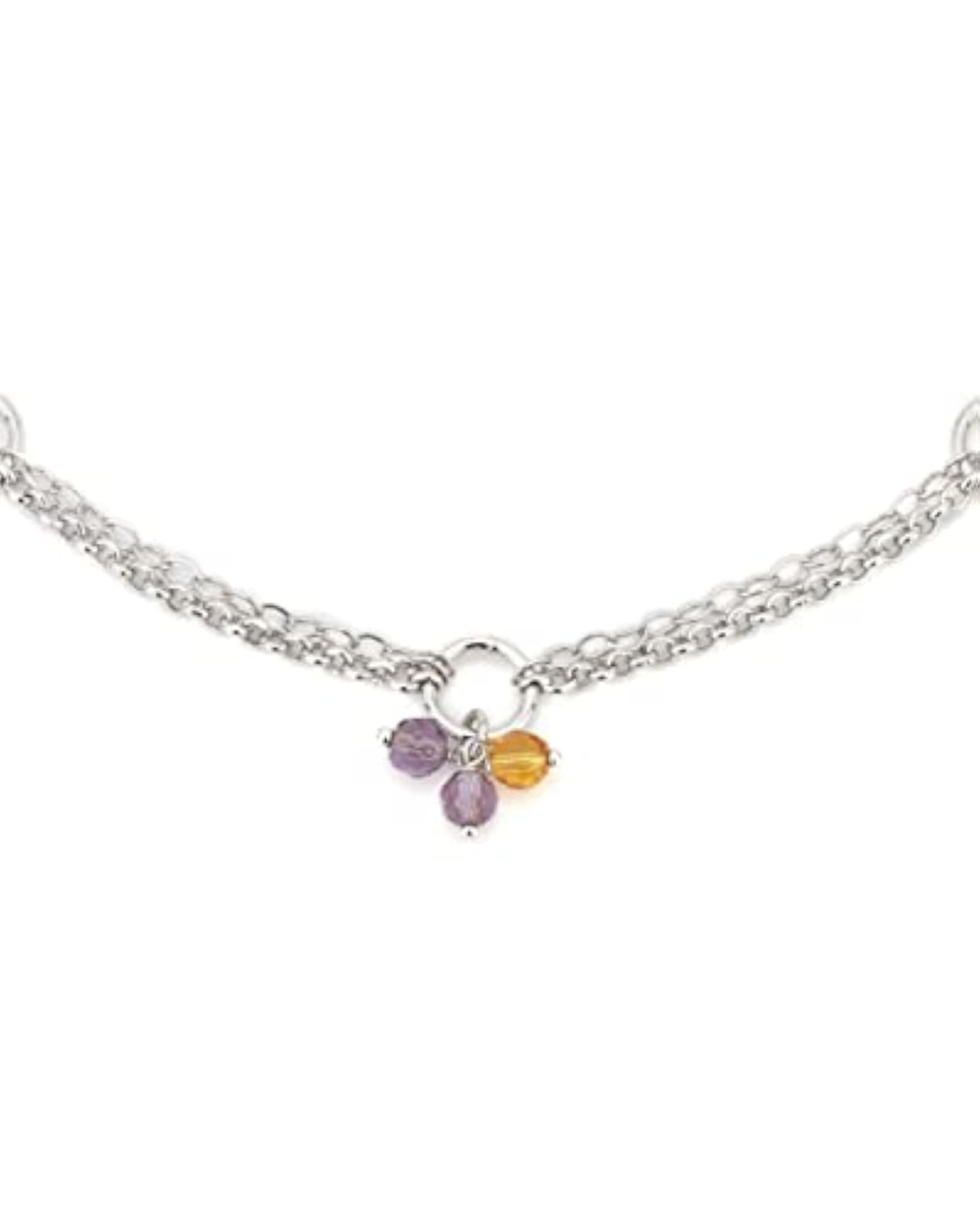 2pc Silver-Toned Purple Rhodium-Plated Beaded Anklet Set